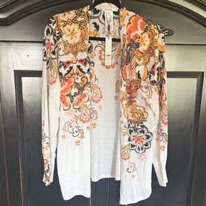 Chico's Floral Cardigan - White, Orange, Black